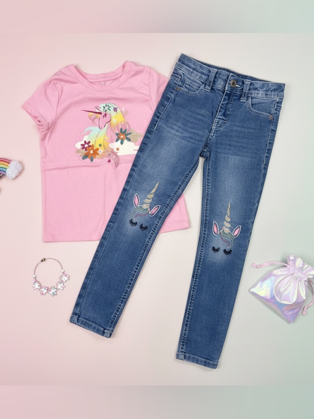 Cat & Jack Pink Unicorn Graphic Tee - Pastel Rainbow